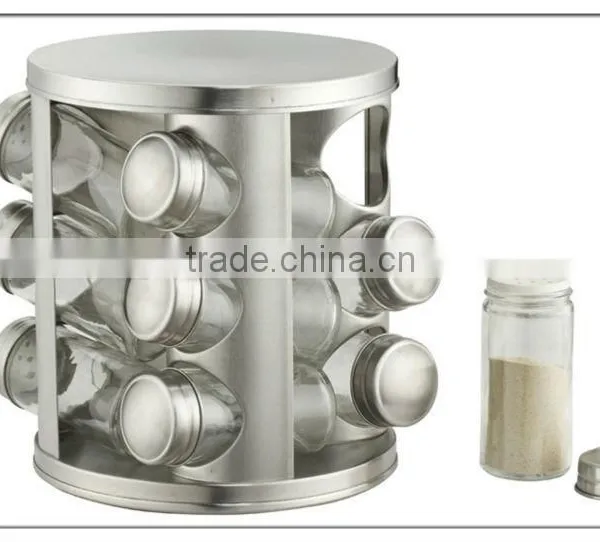 16 Pcs Revolving Spices Canister Set Rotatable Spices Glass Container Set Spinning Stainless Steel Spice Jar Set photo-5