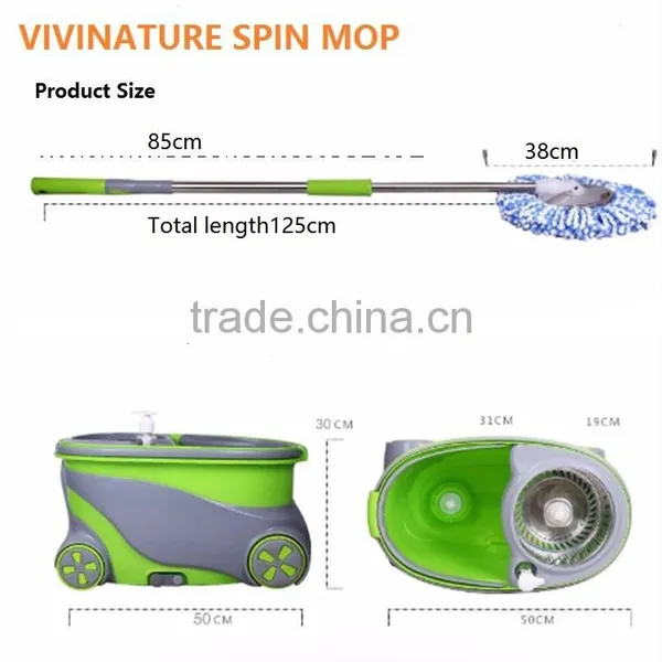 Portable Magic Mop With 2 Wheels SS Bucket Reusable Spin Mop Heads photo-3