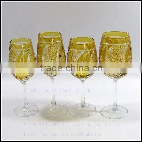 French Pink Hand Cut Red Wine Glass With Red Stem photo-5