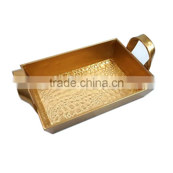 Rectangle Luxury Golden Faux Leather Cardboard Storage Tray photo-2