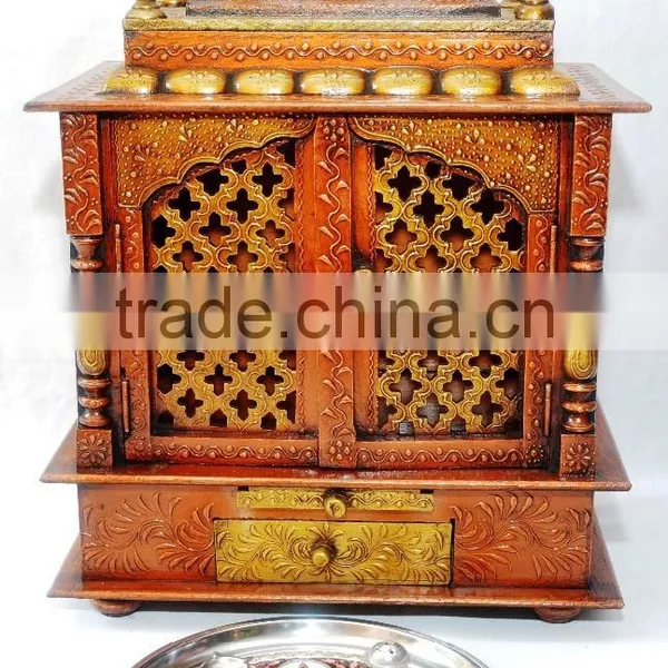 Hand Painted Copper Finish Wooden Temple With Gate photo-3