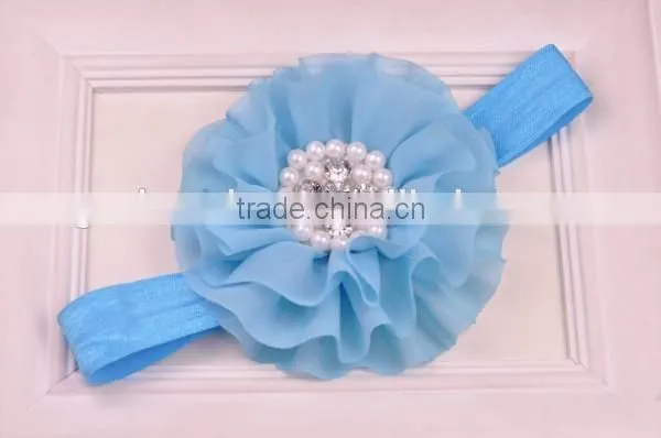Chiffon Flower Headband With Pearl Beads Center for Kids Hair Accessories photo-5