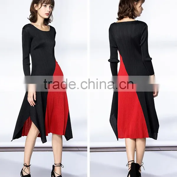 High Elastic Pleat Asymmetrucal Spring Women Dress photo-3