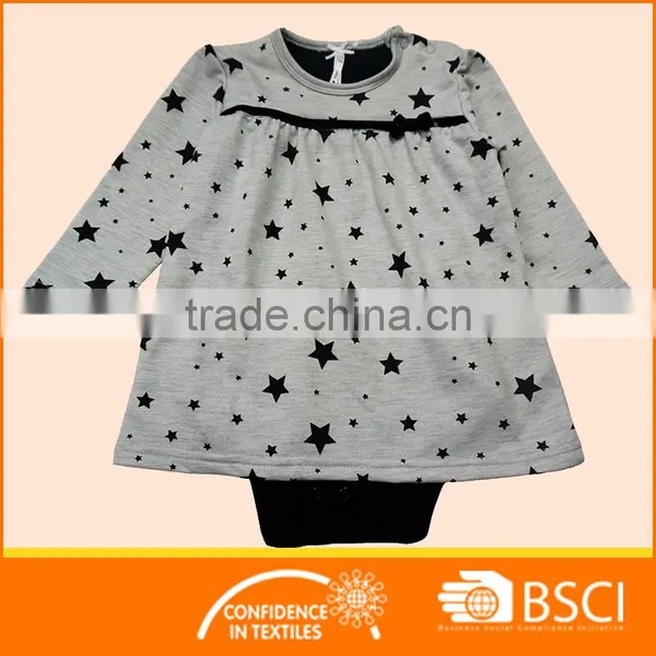 Girls Full Stars Printing Dress With Body Inside Fitting Dress