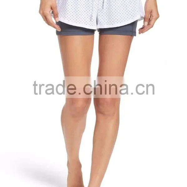 MGOO OEM Service Double Layer Performance Shorts Perforated Dri Fit Sports Short Pants With Drawstring Waist photo-3