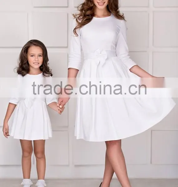 Highe Quality Mother Daughter Matching Dress White Occasion Dresses For Mommy And Me photo-4