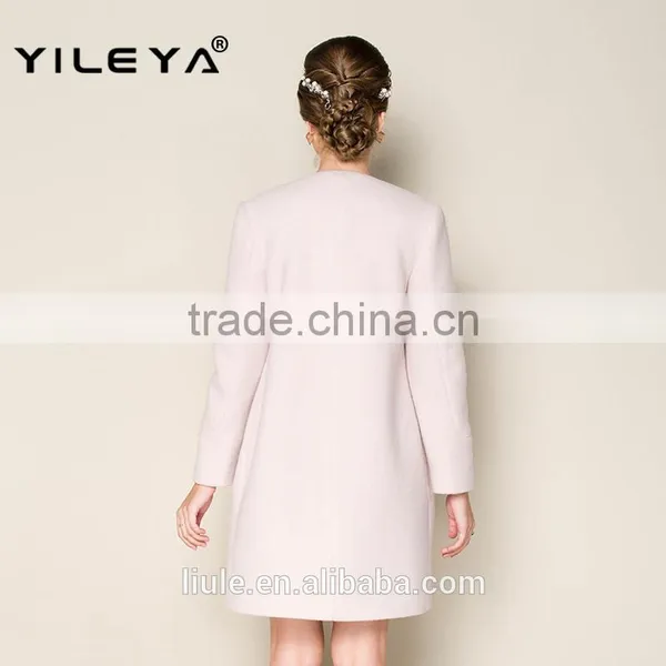 2015 Latest Fashionable o Neck Apricot Plain Style Brand Name Women Winter Coat photo-2