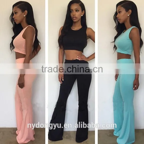 Green Belt Printed Bell Bottomed Trousers Pants / Yujn Split Flare Pants and Top Set photo-2