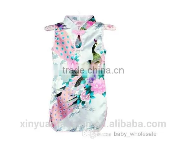 Children Girl Dress Beautiful Girl Elegant Peacock Printing and Short Sleeve Dress photo-6