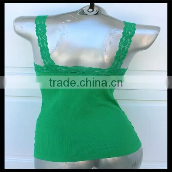 Women's Wrinkled Jacquard Cami Top Lace Seamless Yoga Gym Sports Tanktop Green Color photo-3