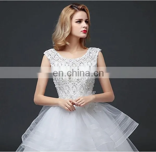 HS1601 Vintage Lace Applique Elegant White Ruched Tulle Wedding Dress 2017 photo-6