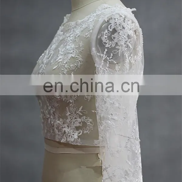 OEM Service Lace Applique Beaded Wedding Jacket With Sleeve photo-2