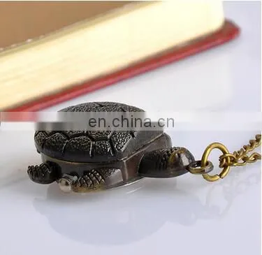 Bronze Vintage Lovely Turtle Mini Small Size Quartz Pocket Watch Women Lady Girl Necklace Pendant Chain Birthday Gifts photo-2