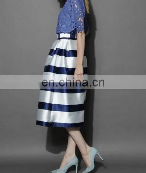 Stripes Full A-line Midi Skirt in Navy photo-4