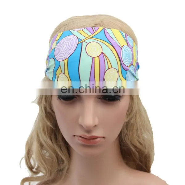 Girls Fashion Sports Coverd Elastic Yoga Spandex Fabric Hair Bands photo-6