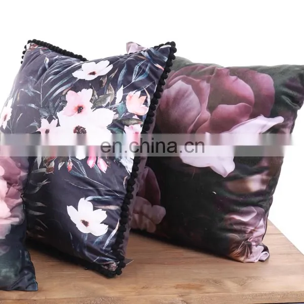3D Flower Colorful Printed Decorative Pompom Linen Square Cushions Cushion for Chair Sofa photo-7