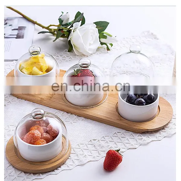Flat Round Bamboo Cake Serving Plate Wood Dessert Stand Cheese Display With Dome Lid photo-5