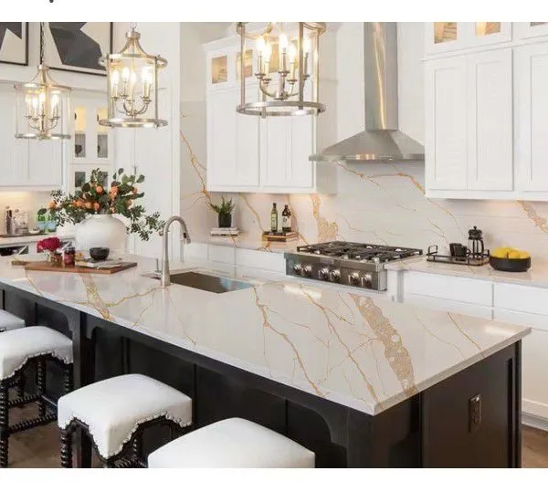 Code：1101，Calacatta Artificial Stone Quartz Slab Kitchen Countertops photo-3