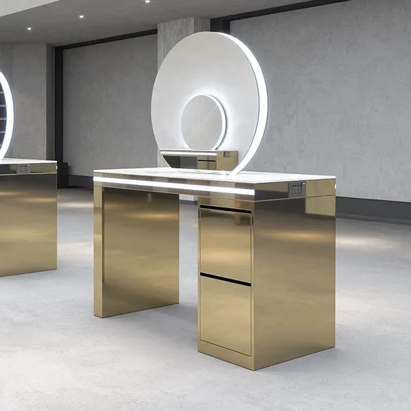 Stainless Steel Hair Salon Mirror Luxury Led Light Wall Mounted Hair Salon Mirrors Station photo-5