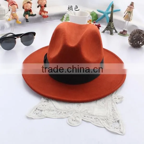 Wholesale as Movie Fashion Lady Red Wide Brim 100% Wool Felt Fedora Floppy Bowknot Orange Fedora Hats photo-3