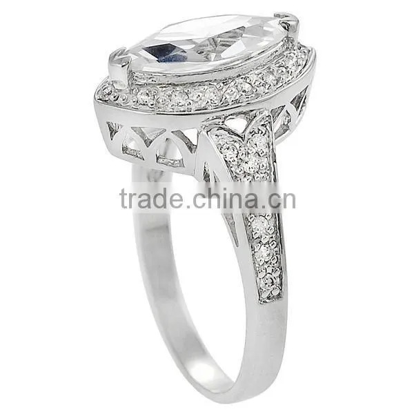 Sterling Silver Marquise-cut White Diamond Bridal-style Wedding Ring photo-2