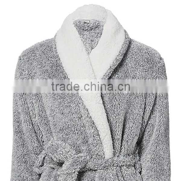 Wholesale 100% Polyester Heather Grey Winter Warm Mens Coral Fleece Sleep Robe photo-3