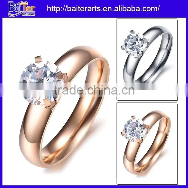 Fashion Rose Gold Titanium Steel Crystal Ring for Women Titanium Jewelry