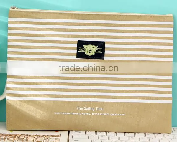 Striped Printing Polyester A4 Document Bag With Zipper photo-4