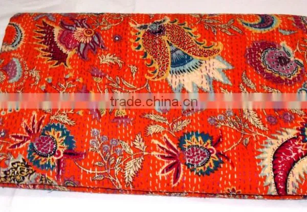 Cotton Reversible Quilt/ Wedding Kantha Quilt Textile/ Vintage Kantha Throw, Cotton Bedroom Bediing Handmade Floral Gudri Bedspr photo-4
