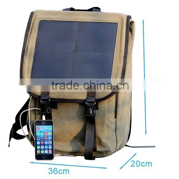 Brown Nylon Solar Chargeable Backpack Solar Panel Bag photo-2