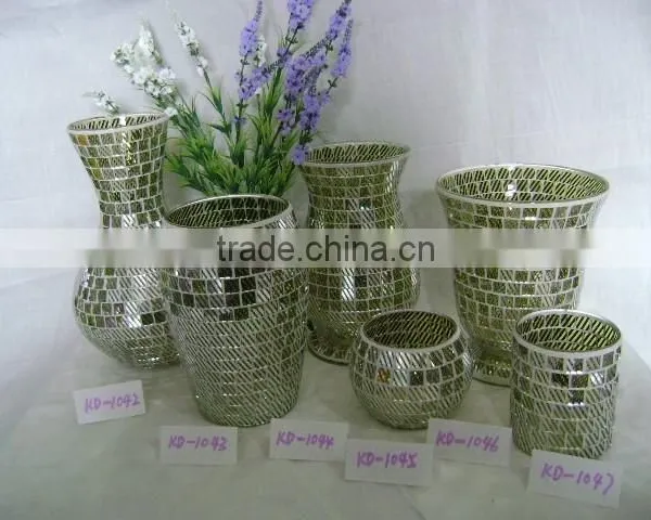 Mosaic Glass Vase and Candle Holder With Electroplating Patern photo-6