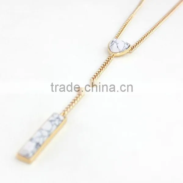 New Fancy Design Bubble Tassel Chain Neckalces Jewelry Turquoise Kallaite Rectangular Stick Pendant Chain Stereo Necklaces photo-5