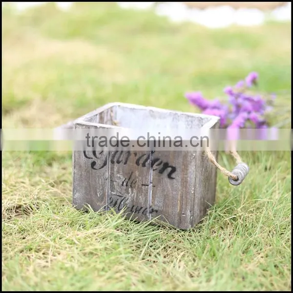 Grey Wooden Basket With Handle