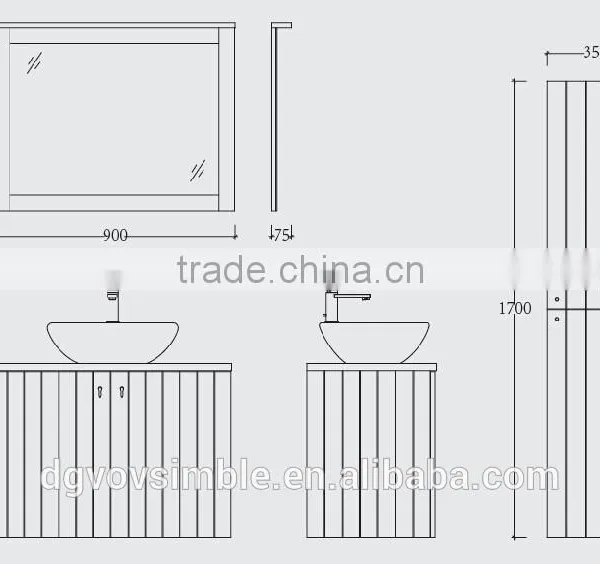 Wood Texture Plywood Hanging Bathroom Vanity Cabinet With Artificial Marble Countertop and Ceramic Counter Basin photo-2