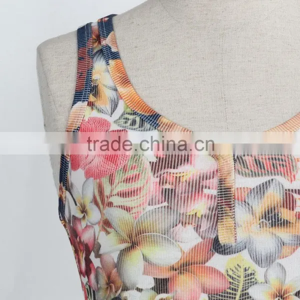 F5S15017 Rib Waist Printing Tank Top Women Fitness Latest Design photo-4