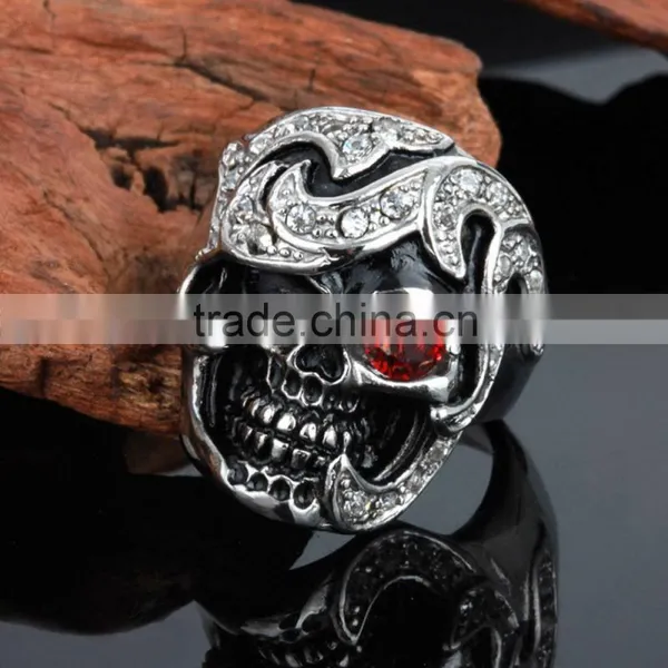 Mens Diamond/ Natural Ruby Skull Wedding Ring