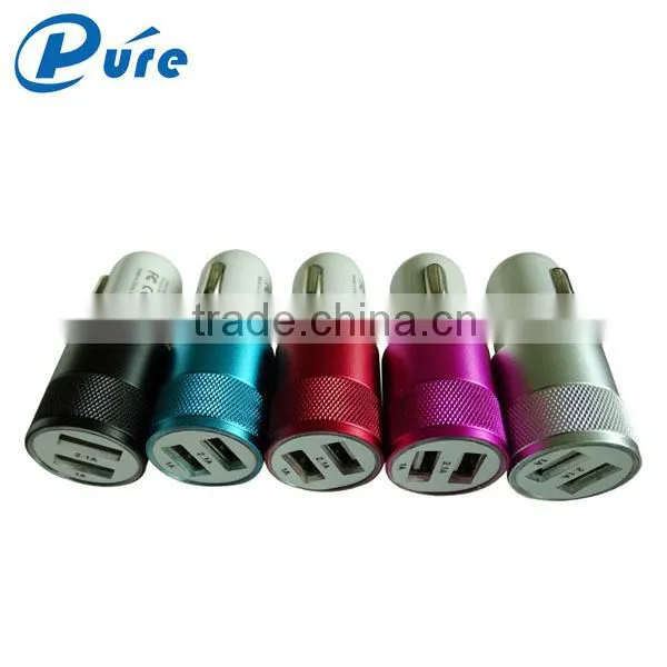 5V 2.1A Aluminum/ABS Material Bullet 2 Port Smart USB Car Charger For Iphone 5/6 and Samsung photo-6