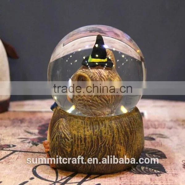 3d Resin Witch Owl Figurine Water Globes Halloween Snow Globe photo-3