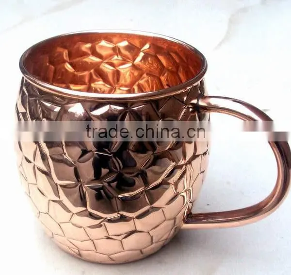 BPA FREE EMBOSSED FINISH BARREL SHAPE 100% PURE COPPER MOSCOW MULE DRINKING MUG photo-3