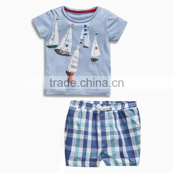 2017 Wholesale Baby Boy Clothes 100% Cotton Kids Short Sleeve Clothing Set photo-3
