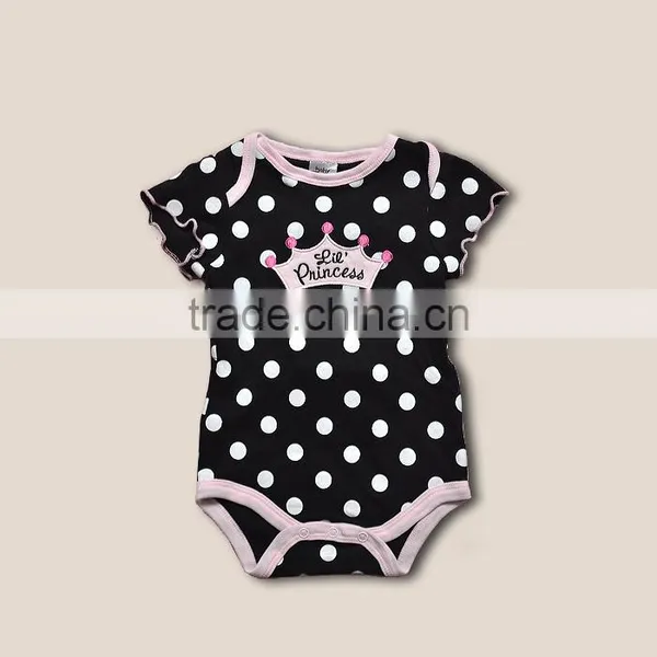 2014 Latest Dot Baby Rompers 100% Cotton Black Wave-point Snap Princess Imperial Crown Rompers