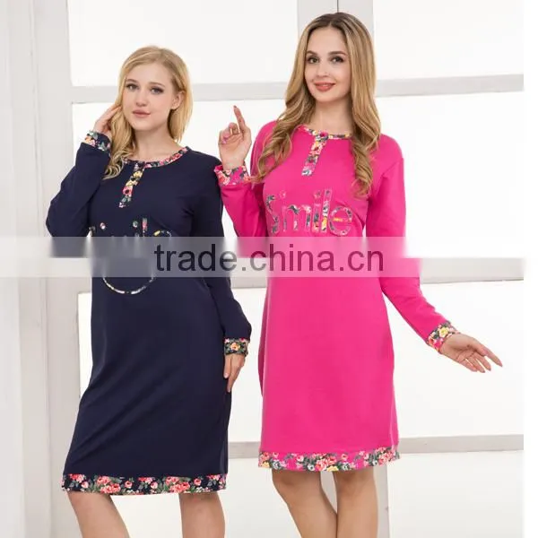 NEW DESIGN WINTER LADY'S NIGHTGOWNS PLUS SIZE THICK O-NECK WITH BOTTON COTTON GOWNS photo-3