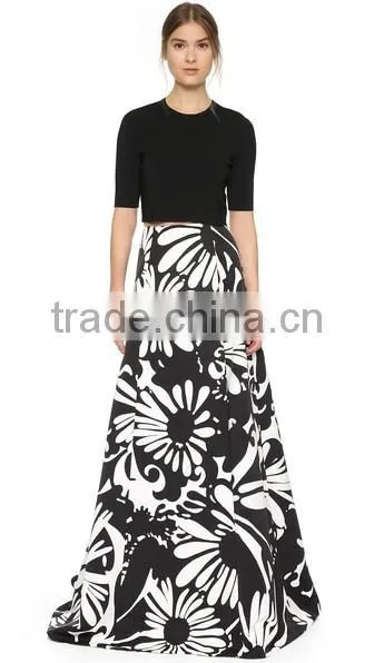 2016 Designed for Fashion Women High Waist Printed Grosgrain Skirt Slit Skirt Ladies'maxi Skirt OEM