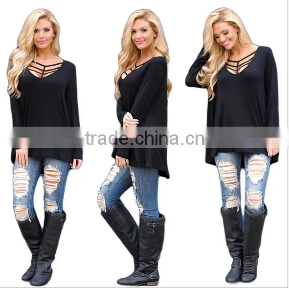 The European and American Fashion Pure Color Loose Long-sleeved T-shirt photo-2