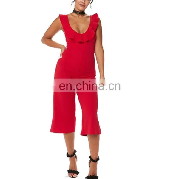 Custom Red Frill Culotte Jumpsuit Women's Fashion Casual Wear photo-3