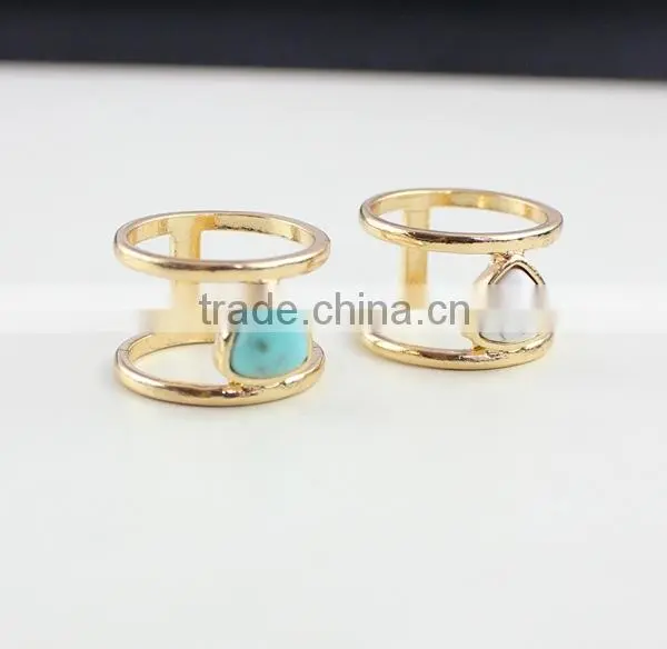 Fashion Gold Ring Design Turquoise Stone Inlay Double Ring for Girls photo-3