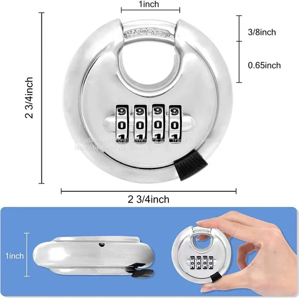 Outdoor 4 Digit Heavy Duty Round Combination Disc Padlock With Hardened Steel Shackle photo-3