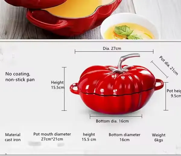 New Design Tomato-shaped Pot Kitchen Cookware 27cm Red Enamel Cast Iron Casserole With Cast Iron Lid photo-2