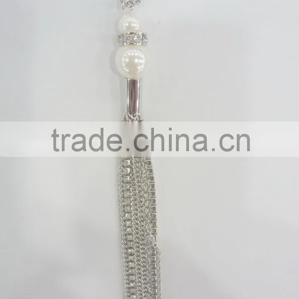 FASHION RHINESTONE CHAIN/CHAIN TASSEL NECKLACE EARRING SET WITH PEARLS photo-2