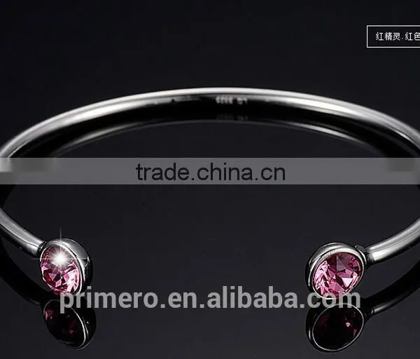 High Quality 925 Sterling Silver Round Crystal Cuff Bangle Bracelet photo-6